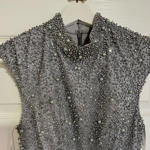 Silver Beaded Evening Gown